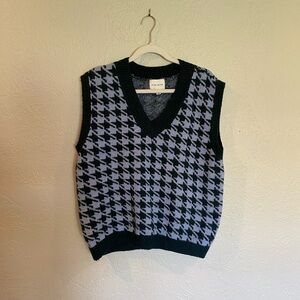 Pink Rose Blue Houndstooth Sweater Vest